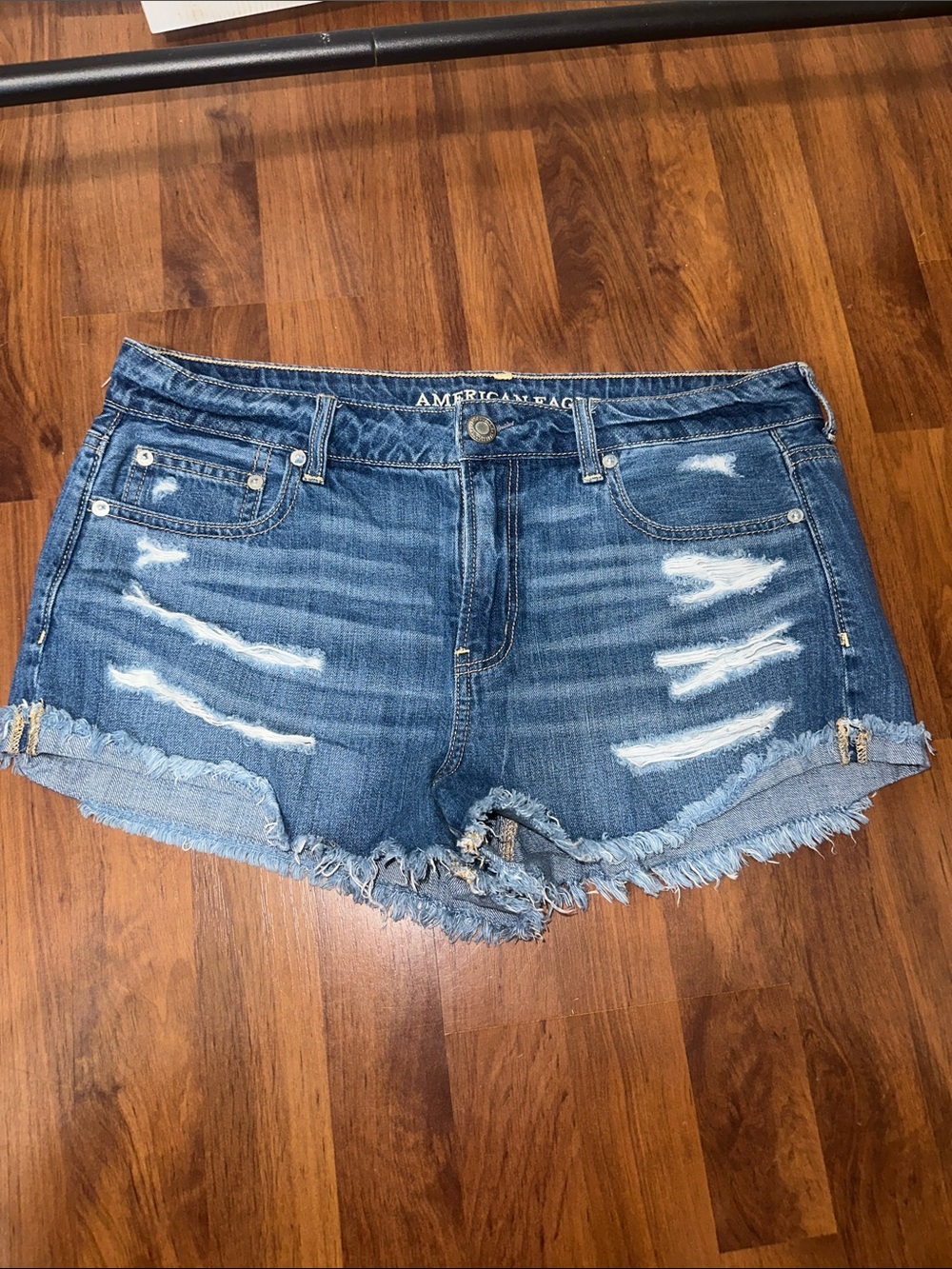 American Eagle Outfitters Medium Blue Distressed Denim Cutoff Shorts